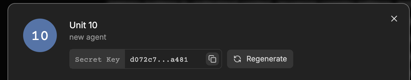 Agent Secret Key pop-out dialog