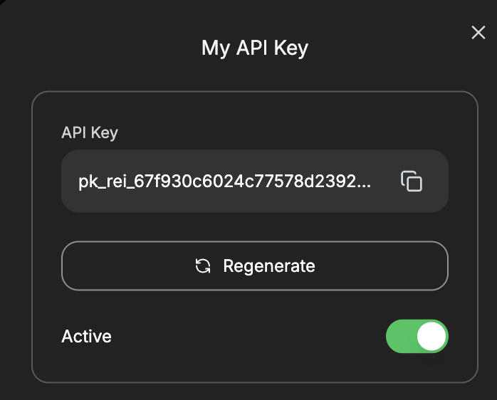 User secret token pop-out dialog